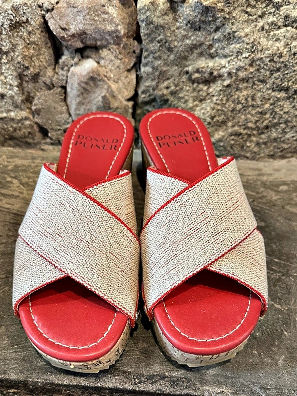 Donald Pliner Summer Wedge Sandals Red & Cream US 6M